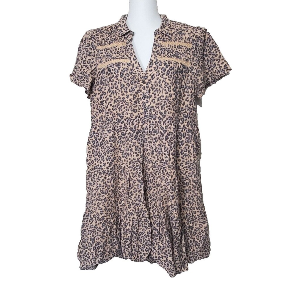 Anthropologie Shirt Dress Small Georgina Tiered Leopard Animal Print Lined